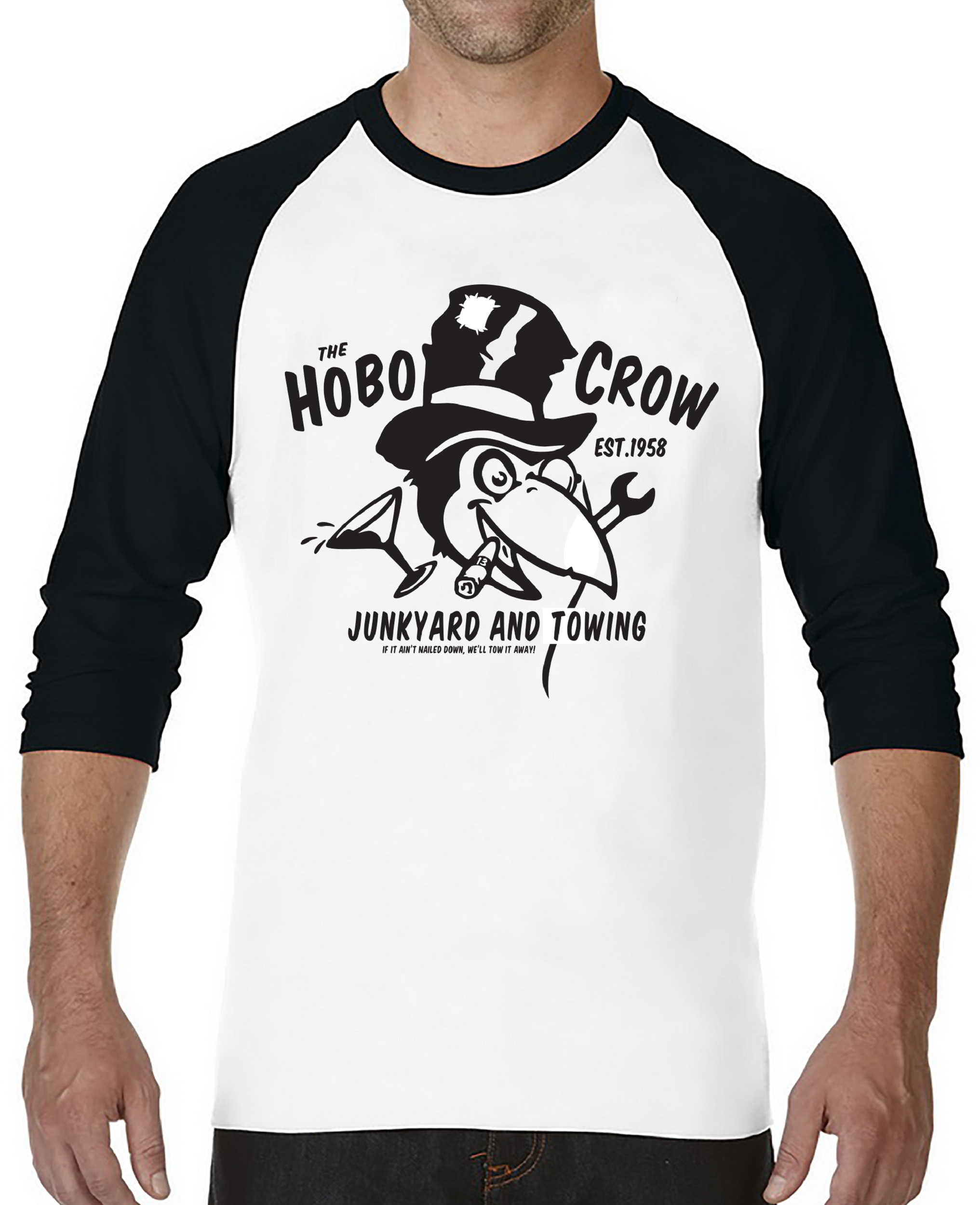 HOBO CROW Raglan Tee - WHITE/BLACK Hoodie, Sweatshirt | CoreVibeTees.com (Image 2)