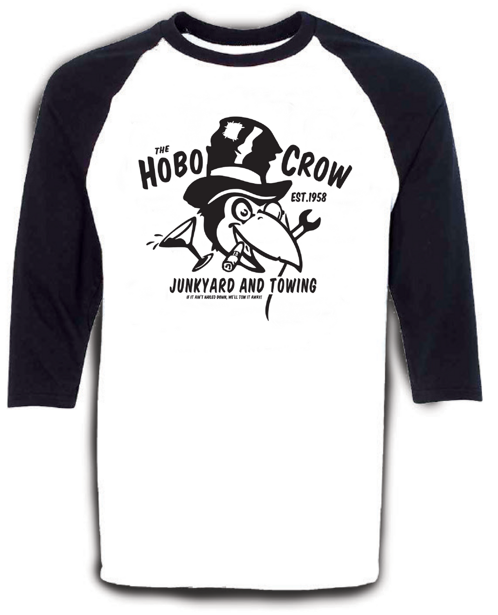 HOBO CROW Raglan Tee - WHITE/BLACK Hoodie, Sweatshirt | CoreVibeTees.com (Image 1)