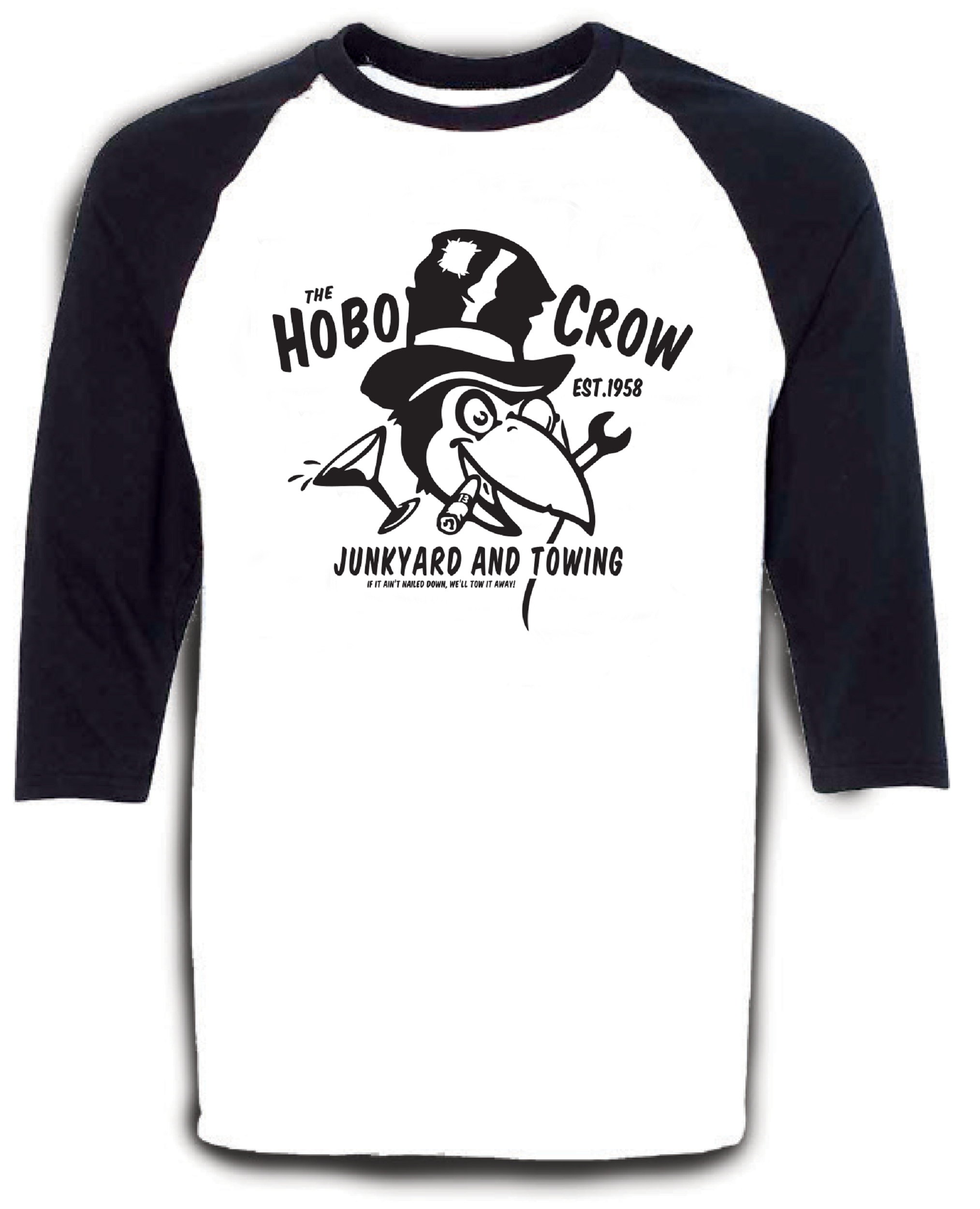 HOBO CROW Raglan Tee - WHITE/BLACK Hoodie, Sweatshirt | CoreVibeTees.com (Image 1)