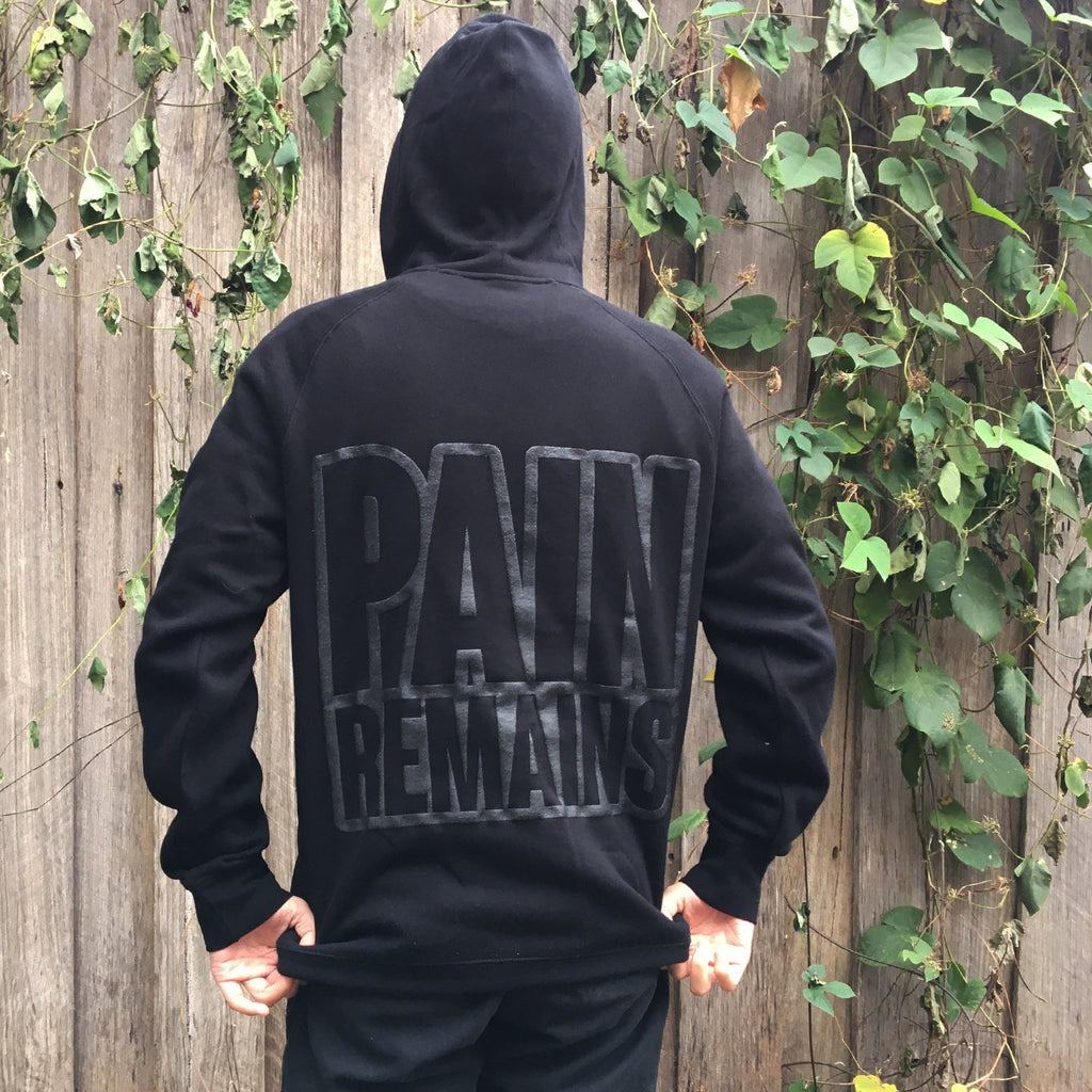 Pain Remains Black Puff Print Hoodie (Black) T-Shirts, Sweatshirt | CoreVibeTees.com (Image 3)