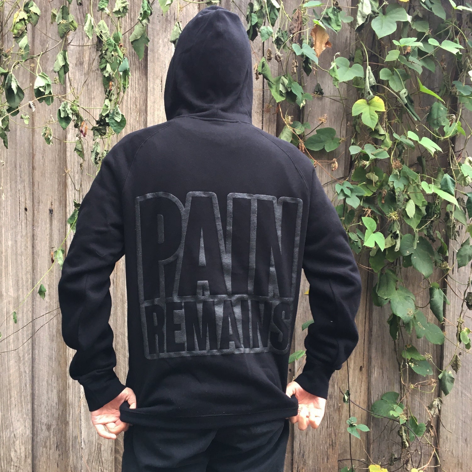 Pain Remains Black Puff Print Hoodie (Black) T-Shirts, Sweatshirt | CoreVibeTees.com (Image 3)