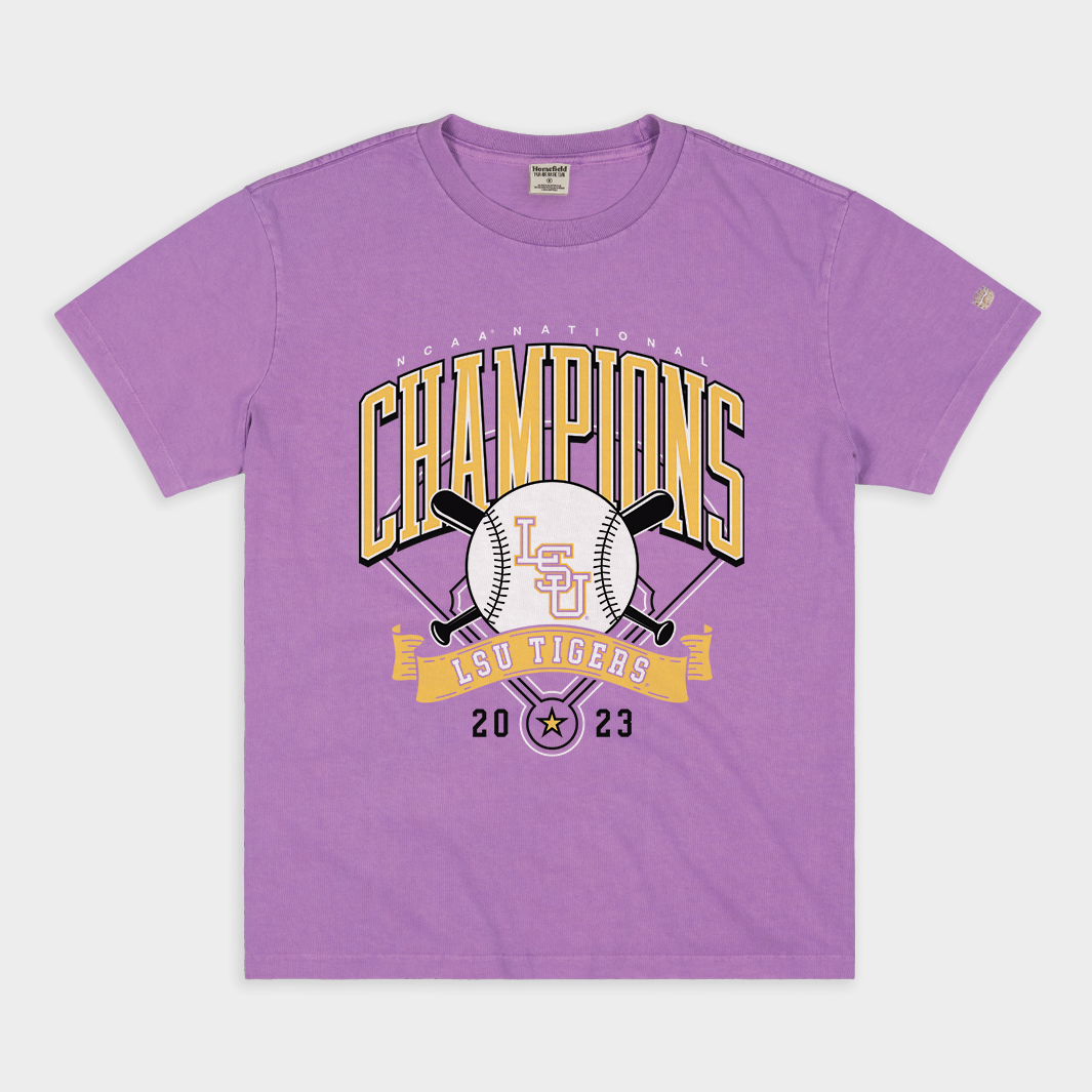 LSU 2023 NCAA Baseball Champs Purple Vintage Heavyweight Tee Style001 Hoodie, Sweatshirt | CoreVibeTees.com