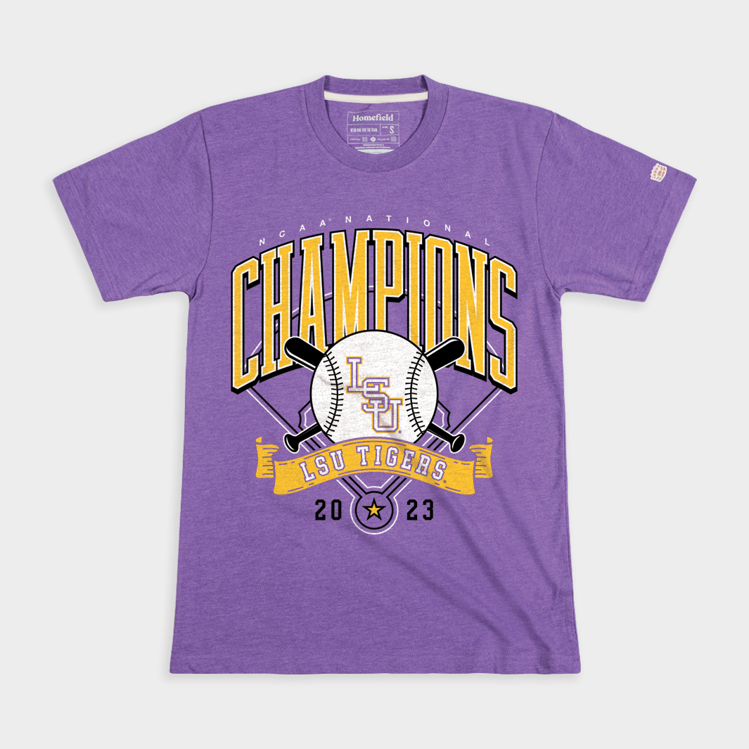 LSU 2023 NCAA Baseball Champs Purple Tee Style001 Hoodie, Sweatshirt | CoreVibeTees.com