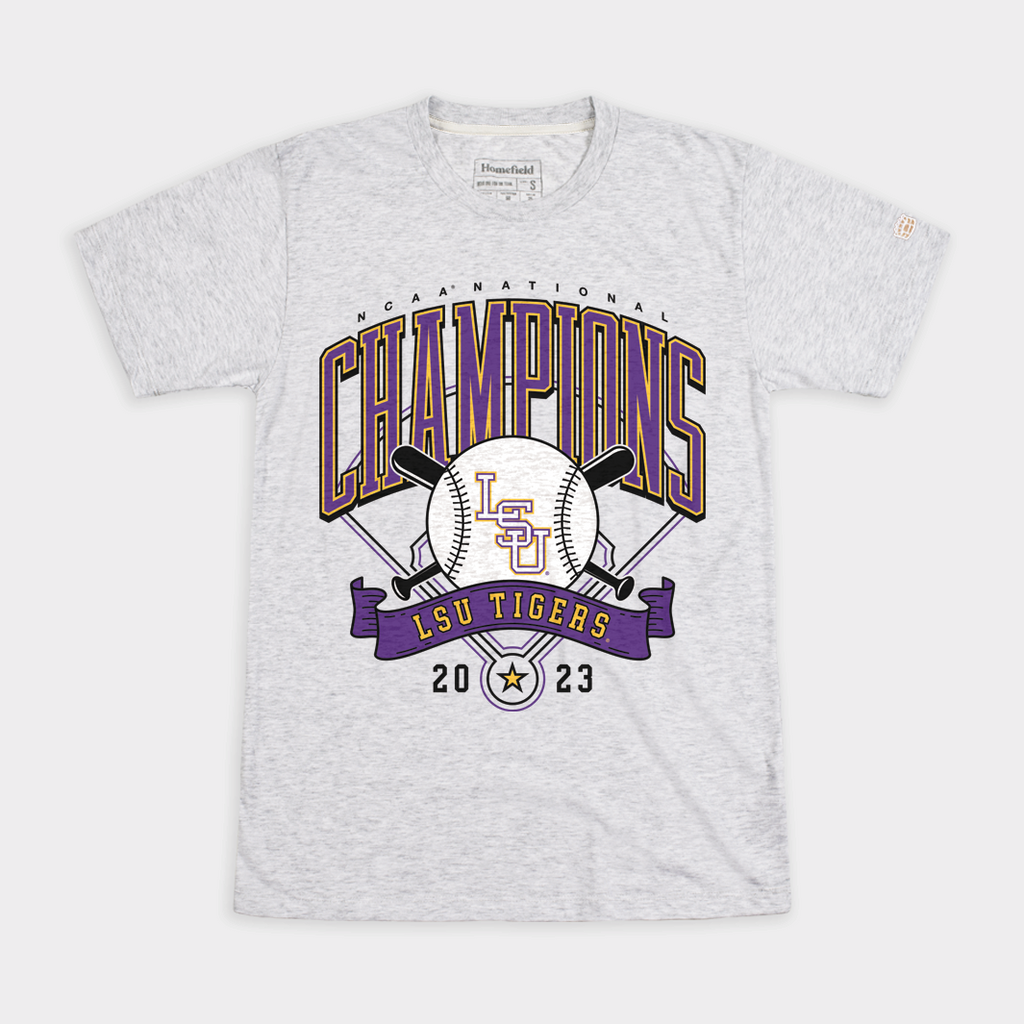 LSU 2023 NCAA Baseball Champs Ash Tee Style001 Hoodie, Sweatshirt | CoreVibeTees.com (Image 1)