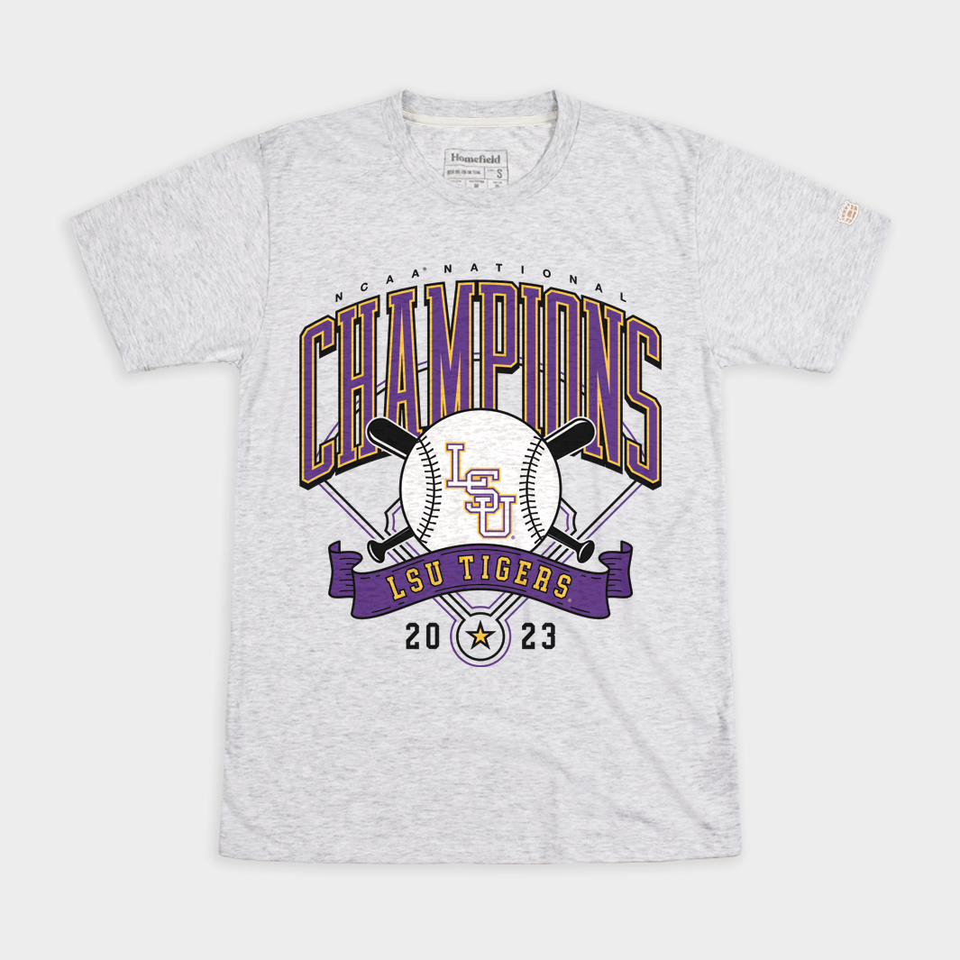 LSU 2023 NCAA Baseball Champs Ash Tee Style001 Hoodie, Sweatshirt | CoreVibeTees.com (Image 1)