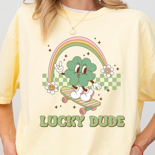 LUCKY DUDE  ST. PATRICKS SHIRT (COMFORT COLORS T-SHIRT, CASUAL SHIRT UNISEX, HOLIDAY SHIRT, ST. PATTYS DAY) Comfortable Fit Top Womenswear