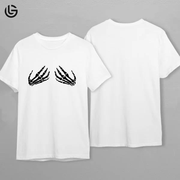 Latarshia Grant Store Skeleton Hands Funny Halloween T-Shirt Hand Bra Graphic Tee Spooky Season