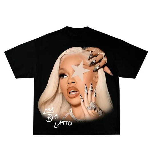 Latto Star Big Face Graphic Rap Music Tee