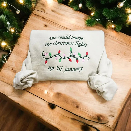 Leave the Lights Christmas Taylor Embroidered Sweatshirt - Lover Christmas Lights Embroidered Sweatshirt -  Taylor Holiday Sweater - Christmas Lights