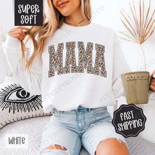Leopard Mama Sweatshirt, Trendy Mom Crewneck, Cute Women's Sweater