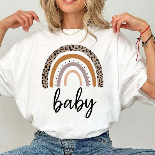 Leopard Rainbow Mama Shirt T-Shirt New Mom Baby Shower Gift, Mommy to be, Modern boho tshirt for Mom