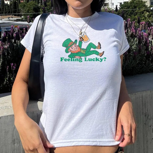 Leprechaun Baby Tee St Patrick's Day Feeling Lucky Baby Tee Luck of the Irish Trendy Retro Baby Tee St Paddy's Day Y2K Baby Tee