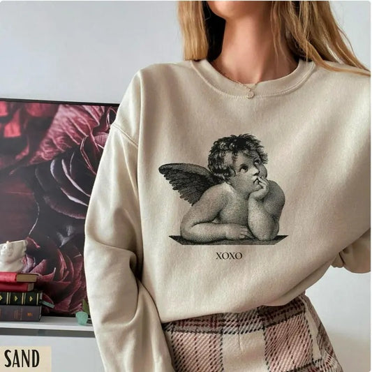 Light Academia Sweatshirt, Valentines Day Hoodie, Cherub Angel Shirt, XOXO Sweatshirt, Dark Academia Shirt, Alt Clothing, Valentine Sweatshirt