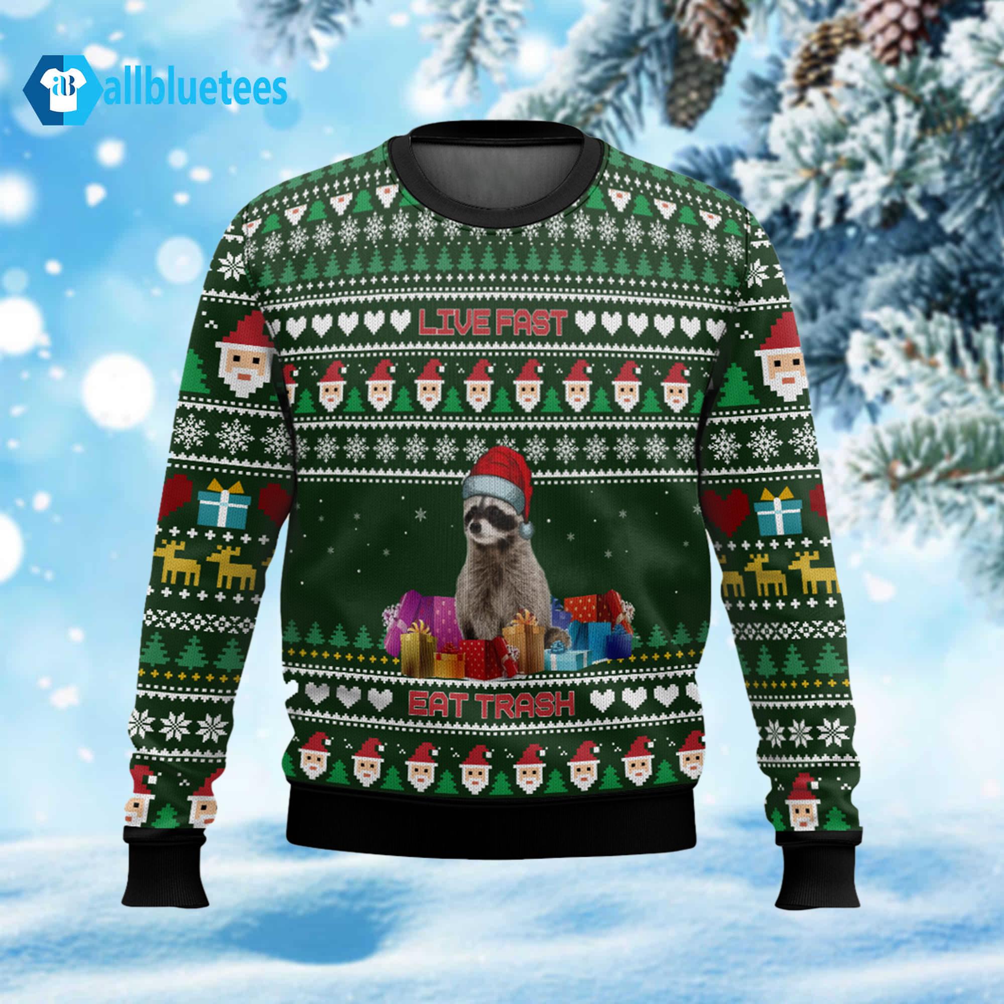 Live Fast Eat Trash Ugly Christmas Sweater