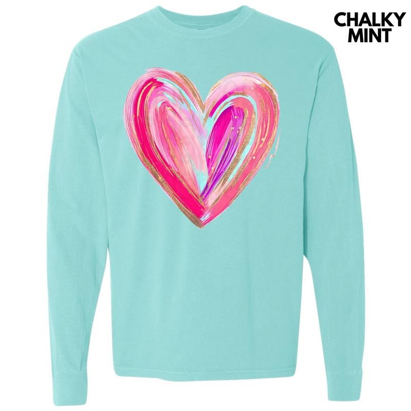 Love Brushstroke Heart Long Sleeve Comfort Colors T-Shirt Hoodie, Sweatshirt | CoreVibeTees.com