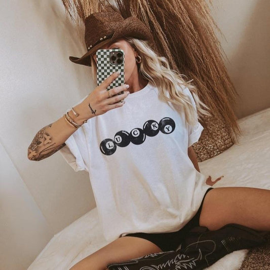 Lucky Balls Tshirt, Retro Graphic Tee, Trendy Aesthetic Vintage Inspired Graphic Shirt, Lucky Girl T-Shirt