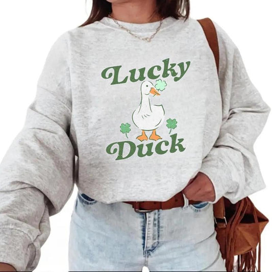 Lucky Duck Shirt, Cute St Patricks Day Sweatshirt, St. Patrick Duck Hoodie, Shamrock Irish Shirt, Four Leaf Clover