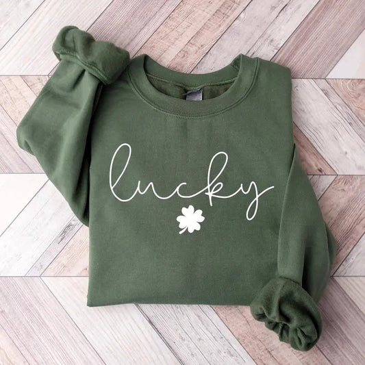 Lucky Sweatshirt, Clover Sweatshirt, St Patricks Day Sweatshirt, Saint Patrick's Pullover, Lucky Sweater, Clovers, Simple Holiday Sweater,
