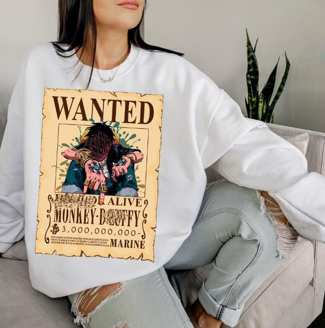 Luff Wanted Sweatshirt, 0nepiece Sweatshirt Hoodie Shirt, animee shirt, Sweatshirt, Hoodie