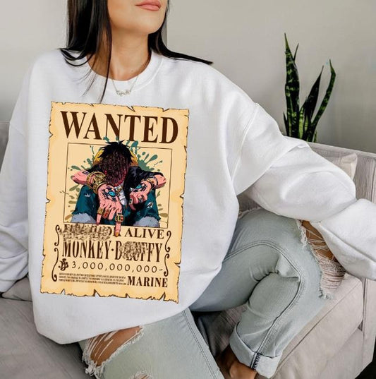 Luff Wanted Sweatshirt, 0nepiece Sweatshirt Hoodie Shirt, animee shirt, Sweatshirt, Hoodie