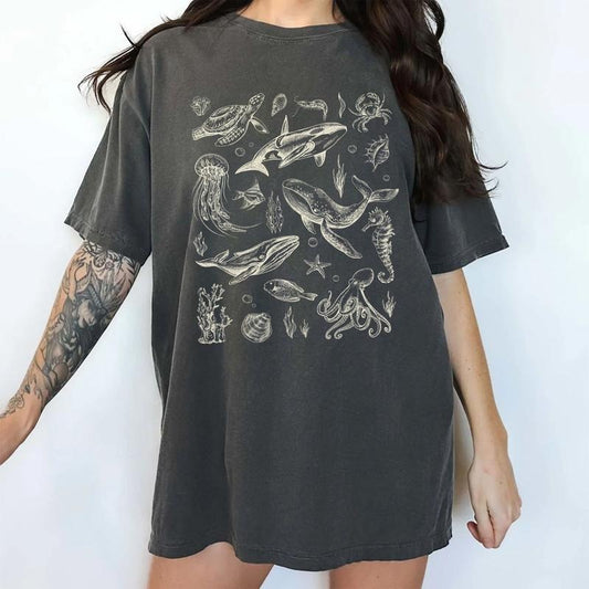 MAPTEES Sea Animals 90s Vintage Style Comfort Colors Shirt, Summer 2025 T-shirt, Ocean Lovers Graphic Tee, Retro Ocean Nature Outfits, Marine Life Tee