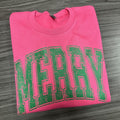 MERRY green on Hot Pink Gildan Sweatshirt T-Shirts, Hoodie | CoreVibeTees.com