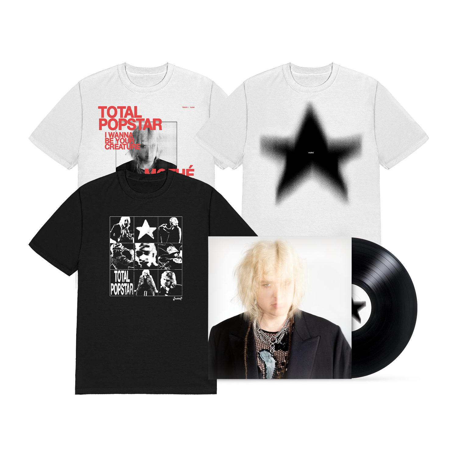 MothÃ© - Total Popstar Tee (Black) + Claw Tee (White) + Star Tee (White) + Total Popstar Vinyl Hoodie, Sweatshirt |...