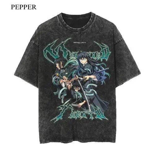 MUICHIRO VINTAGE OVERSIZE T-SHIRT, MEN SHORTSLEEVE T-SHIRT, ANIME UNISEX T-SHIRT Menswear Top