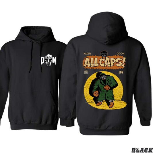 Madlib Doom All Caps Hoodie - Bold Comic Book-Inspired Design, country boy clothes, Perfect for Hip-Hop and Streetwear Fans, Ideal for Casual Wear, Comfortable and Durable, Hoodie for Men, Hoodie for Women, High-Quality Material Menswear Sweaters   Tops