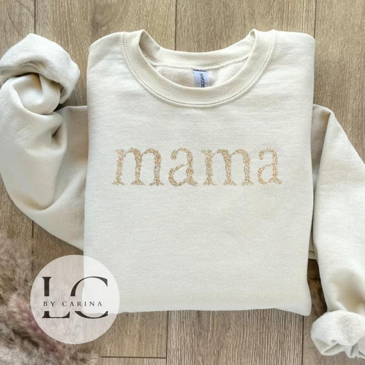"Mama" Floral Monochromatic Embroidered Sweatshirt - Stylish Mom Apparel - Custom Floral Design - Cozy Motherhood Jumper