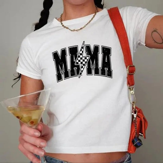 Mama Retro Baby tee, Checkerboard Mama Baby tee, Mom Gift, Mother's Day Gift, Gift for Mom, Trendy Mama Baby tee