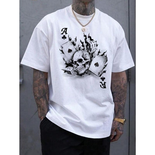 Manfinity RebelGame Men'S Skulls & Poker Cards Printed Short Sleeve T-Shirt Made in USA