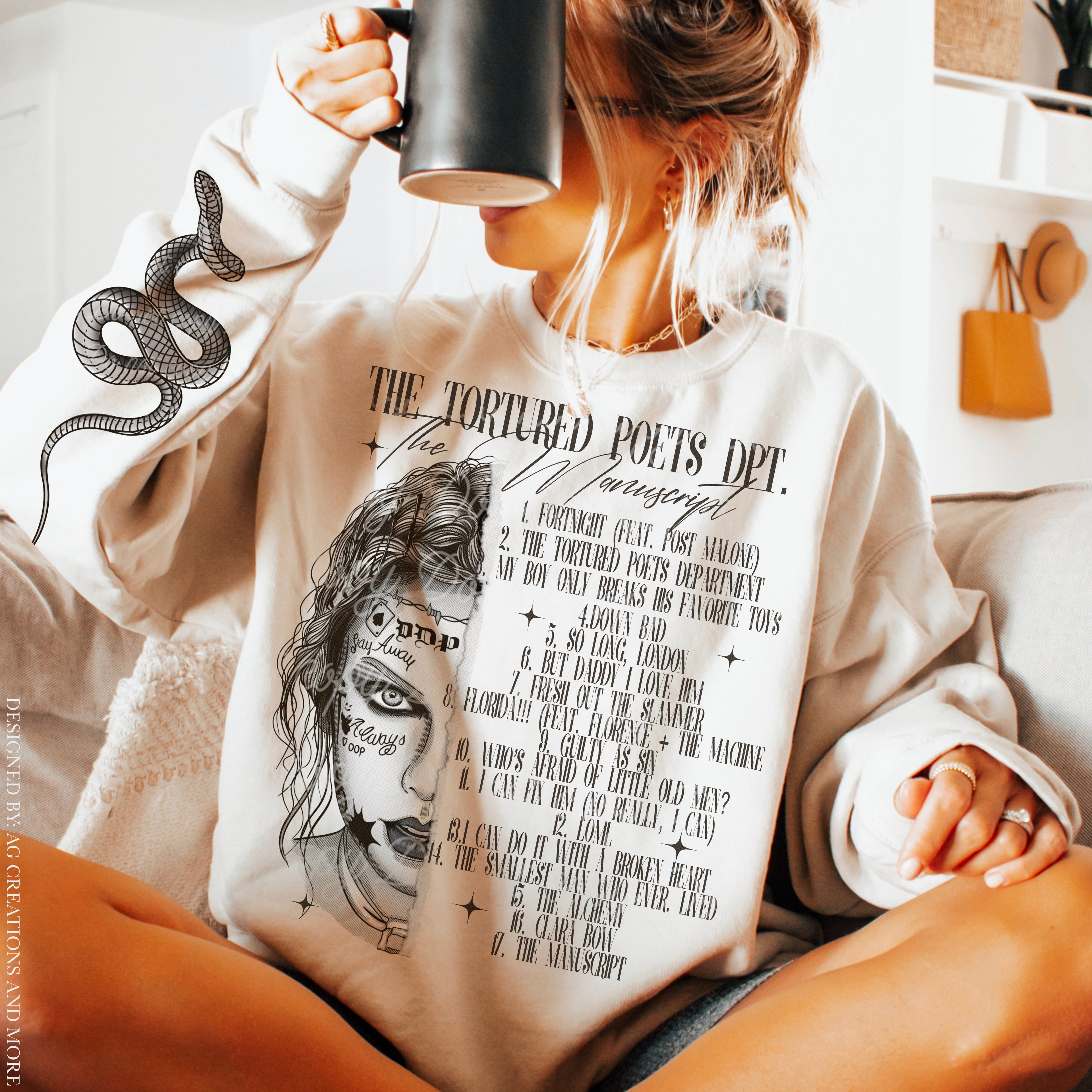 MANUSCRIPT- FRONT & SLEEVE DESIGN CREWNECK SWEATSHIRT T-Shirts, Hoodie | CoreVibeTees.com (Image 1)