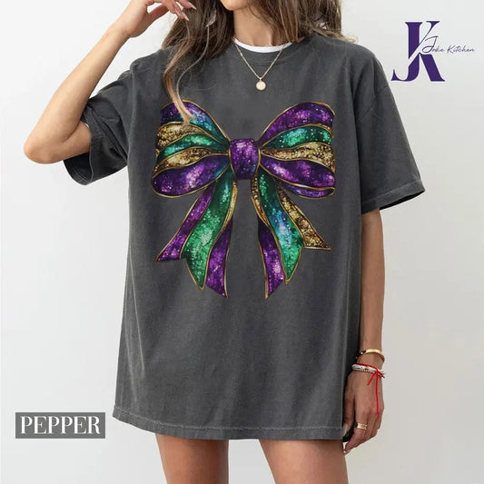 Mardi Gras Coquette Bow Sweatshirt, Mardi Gras Shirt, Mardi Beads Louisiana Festival Shirt, New Orleans Carnival Bow Shirt