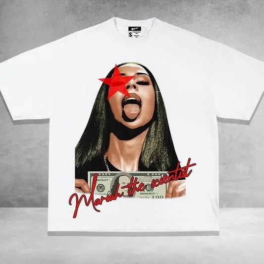 Mariahh The Scientistt Star Red T-shirt, Music Graphic T-shirt Classic Cotton Fabric Tshirt Menswear Top Love Medium Streetwear Tropical