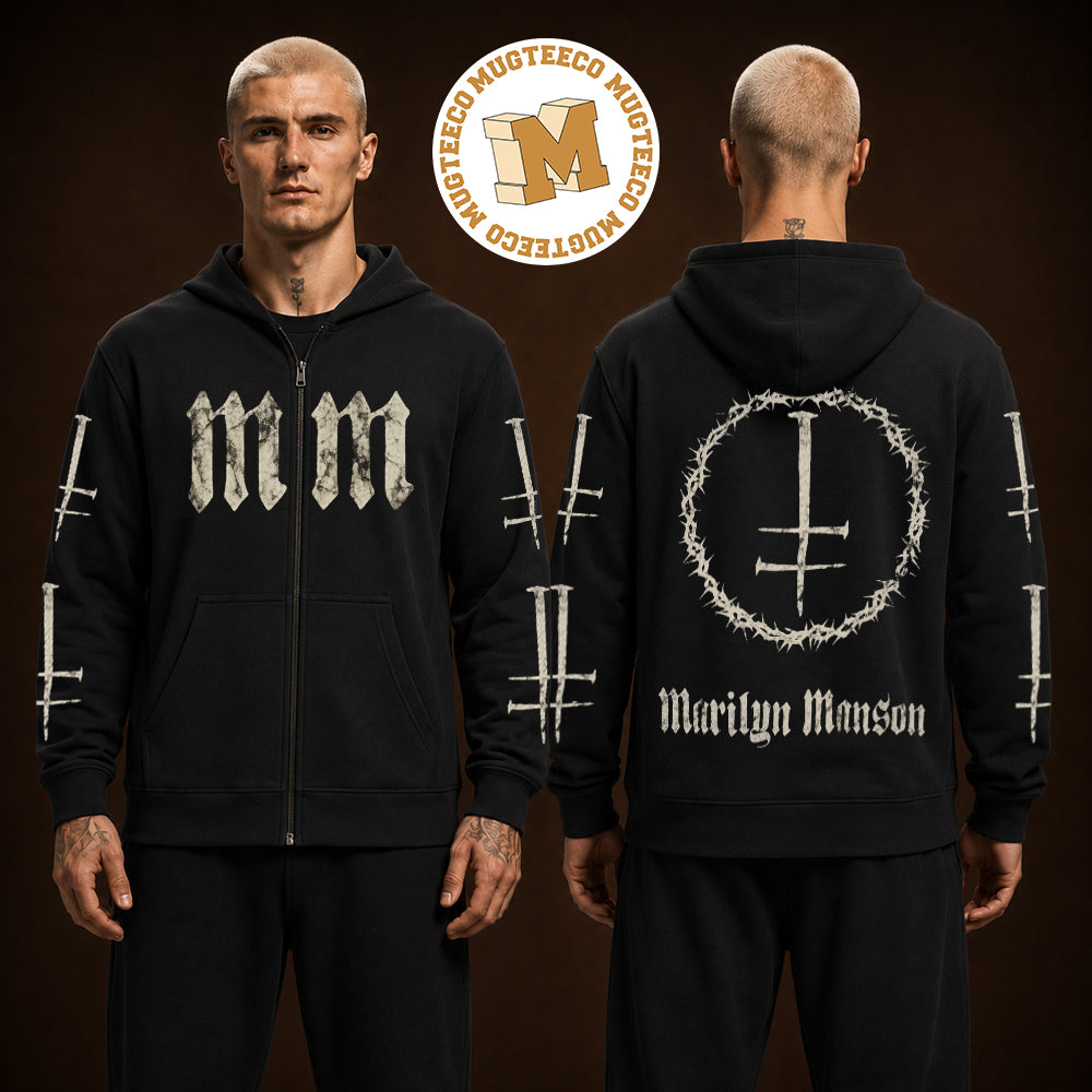 Marilyn Manson Merch Tee Vintage Graphic Two Sided Unisex Zip Up Hoodie Shirt