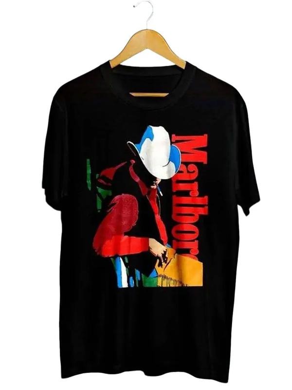 Marlboro Cowboy Wild West T-Shirt, Marlboro Cowboy Shirt, Marlboro Cowboy Tee Cotton Crew Neck Menswear Top