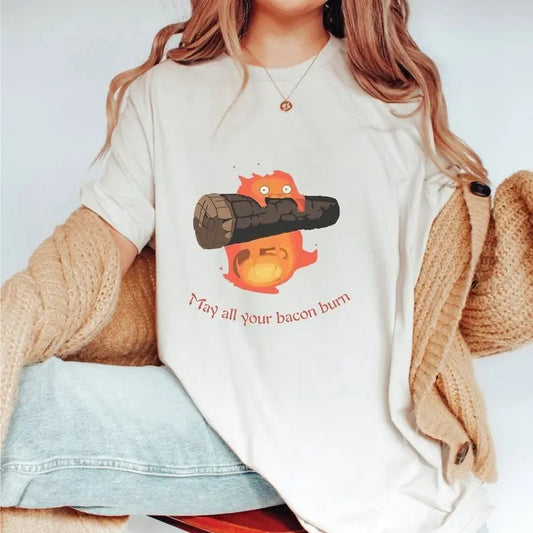 May All Your Bacon Burn Calcifer Sweatshirt  Bacon Tshirt  Cotton Tshirt  Cute Tshirt  Lovely Shirt  Women's Tshirt
