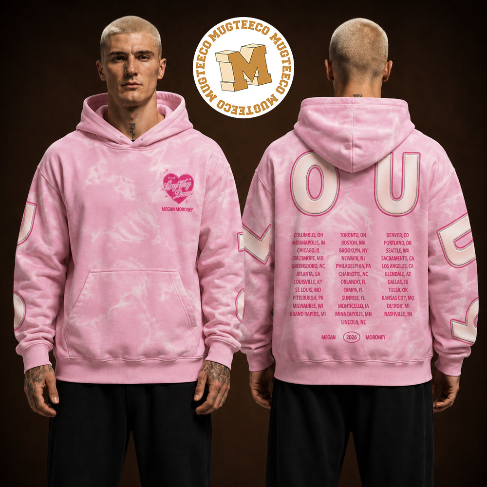 Megan Moroney Cloud 9 Tour 2026 Pink Ripple Dye Tour Dates Two Sided Hoodie Shirt