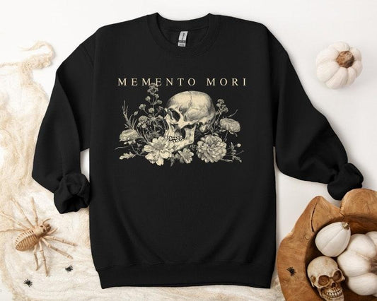 Memento Mori Dark Academia Skull Floral Trendy Romantic  Sweatshirt Goth Cottagecore Whimsi Pressed Flower T Shirt Gift for Her Him
