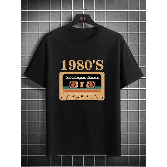 Men 2024 Year Summer Casual Letter Tape Print Round Neck Short Sleeve T-Shirt Made in USA
