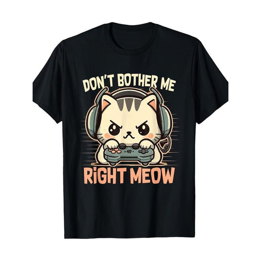 Men'S Casual Cotton T-Shirt with Fun Cat & Gaming Design - 100% Cotton, Short Sleeve, Round Neck, Regular Fit, Digital Print, Geometric Pattern, Knit Fabric- for All Seasons Made in USA