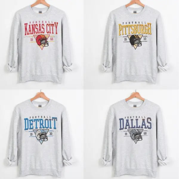 All Teams Football Sweatshirt Vintage Style, Unisex Women/ Men Shirt, Gift For Fan, Classic Cotton Menswear Embroidered
