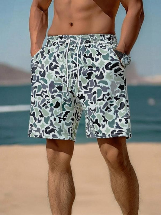 Men's Camo Print Shorts, Regular Fit Casual Street Comfy Breathable Shorts for Summer, Men's Bottoms for Beach Vacation