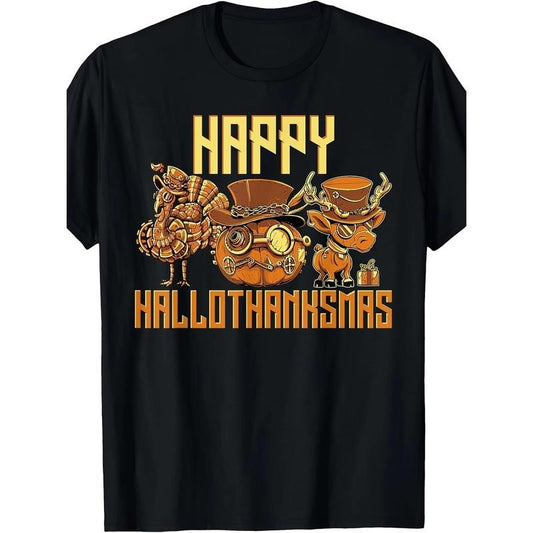 Men's Casual Cotton T-Shirt with Halloween Pumpkin Print - Soft, Breathable & Stretchy Crew Neck Tee for All Seasons, Short Sleeve, Machine Washable - Perfect for Daily Wear & Vacation Made in USA