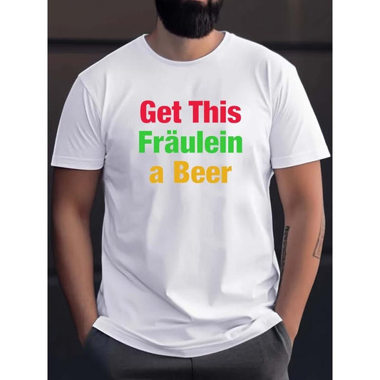 Men's Casual Short-Sleeve T-Shirt with Unique Letter Print - Breathable Cotton, Crew Neck, Machine Washable, Regular Fit, Summer Outdoor Tee made in USA