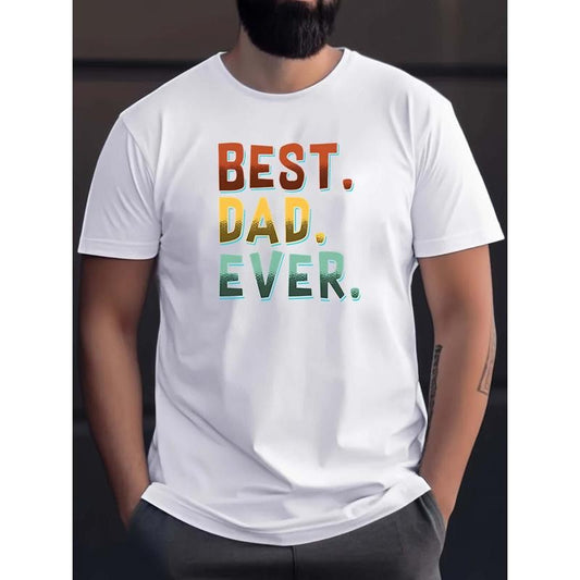 Men's Casual Short-Sleeve T-Shirt with Unique Letter Print - Breathable Cotton, Round Neck, Machine Washable - Perfect for Summer Outdoor Activities made in USA