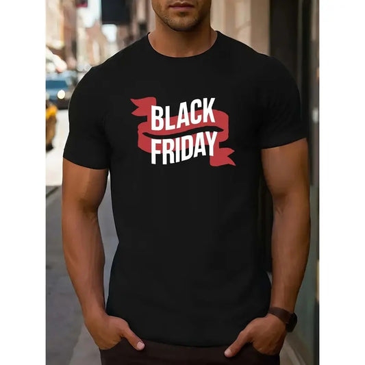 Men's Casual Sports Tee - Round Neck, Letter Print Design, Machine Washable - Perfect for Summer MADE IN USA