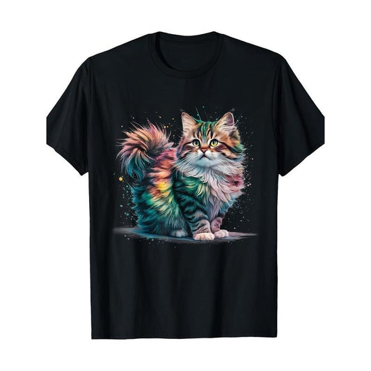 Men's Cat Color Watercolor Cat T-shirt -100% cotton Made in USA
