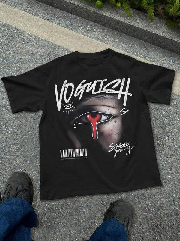 Men's Eye Print Round Neck Tee, Regular Fit Casual Short Sleeve Crew Neck T-Shirt for Summer, Fashion Men's Top for Daily Wear, Tropical